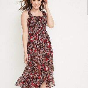 Maurices Aster floral smocked bodice midi dress M